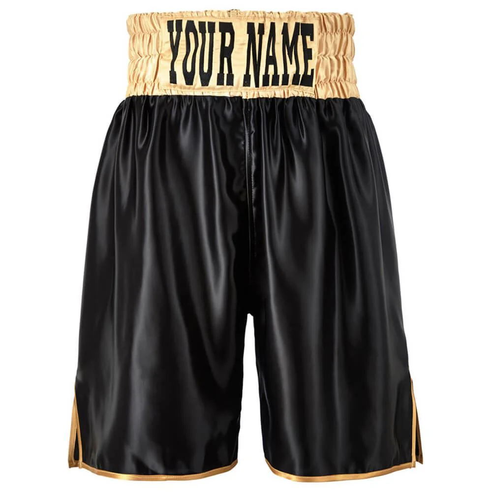 Custom Made Contrast Waistband Boxing Shorts Black/Gold - Image 2