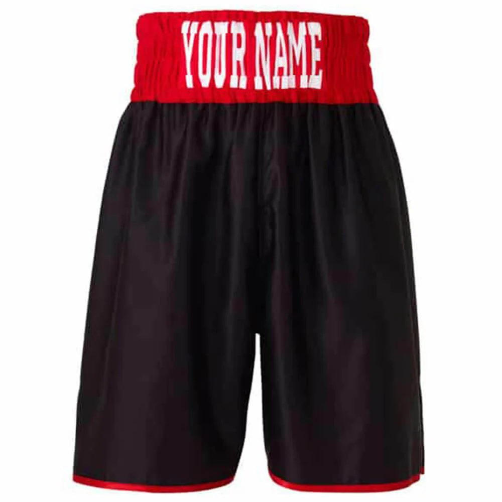 Custom Made Contrast Waistband Boxing Shorts Black/Red - Image 2