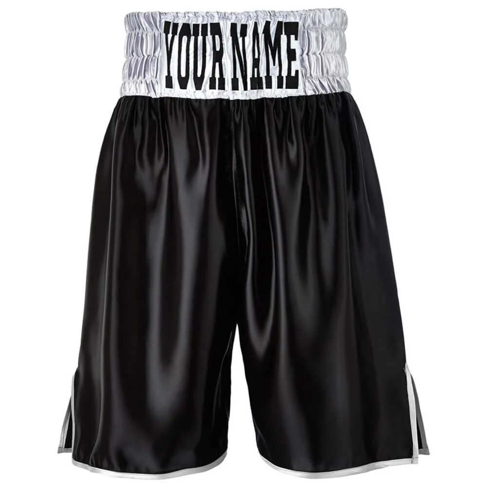 Custom Made Contrast Waistband Boxing Shorts Black/Silver - Image 2