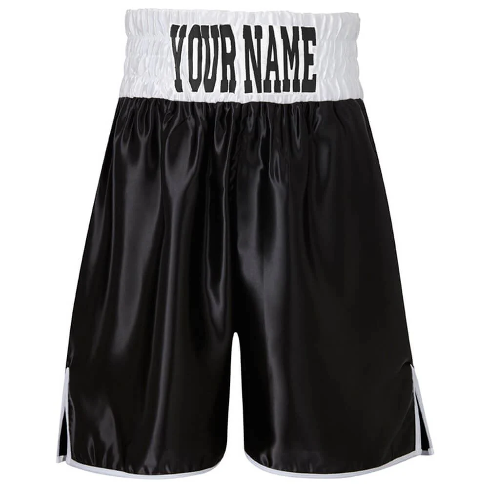 Custom Made Contrast Waistband Boxing Shorts Black/White - Image 2